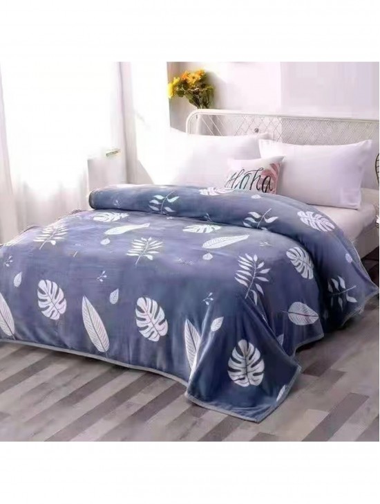 Leaf Print Embroidered Microfiber Soft Printed Flannel Blanket (with gift packaging) 